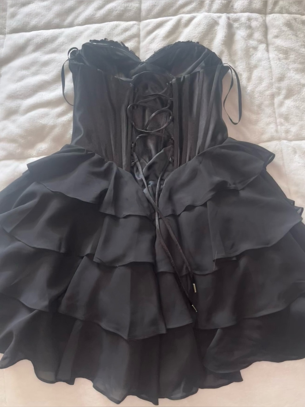 Black Strapless Ruffle Mini Dress - Picture 3 of 3